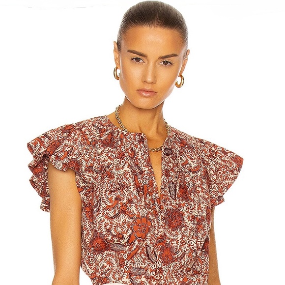 Ulla Johnson Brick Colored Print Shani Blouse Size M - Picture 5 of 5